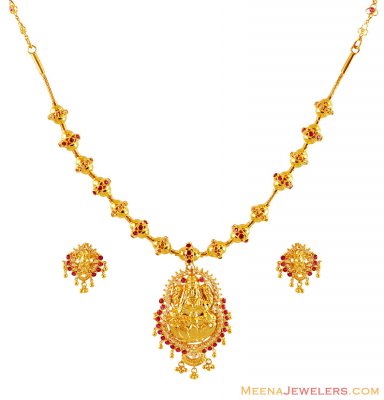 22K Gold Temple Jewelry with Ruby ( Gold Designer Sets )