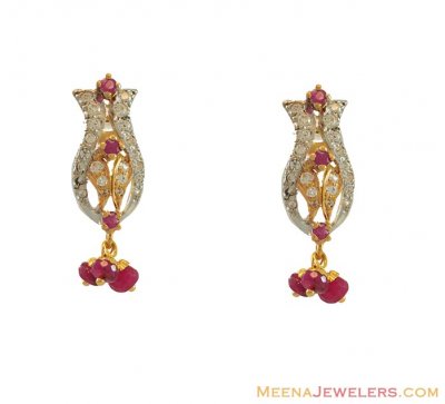 22k Ruby,Cz Earrings ( Precious Stone Earrings )