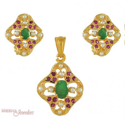 Gold Precious Stone Pendant Sets ( Precious Stone Pendant Sets )