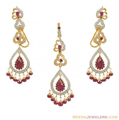 22K Fancy Ruby Pendant Set ( Precious Stone Pendant Sets )