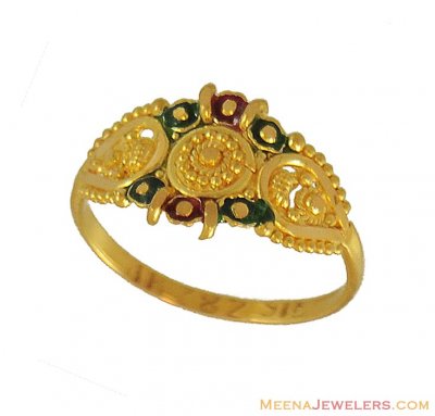 Gold Meenakari Ring (Kids) - BjRi9026 - 22K Gold Meenakari Ring (Kids ...