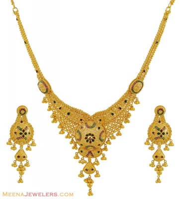 22Kt Necklace Set (Meenakari) ( 22 Kt Gold Sets )