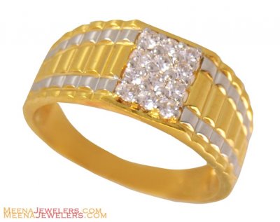 22k Designer Mens Two Tone  Ring ( Mens Signity Rings )