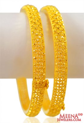 22K Gold Machine Cut Bangles (2 pc) ( Gold Bangles )