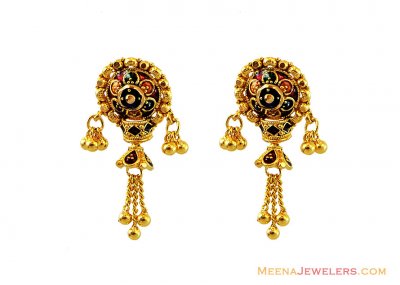 Fancy Meenakari Color Work Earrings ( 22 Kt Gold Tops )