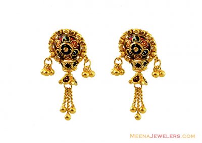 Fancy Meenakari Color Work Earrings ( 22 Kt Gold Tops )