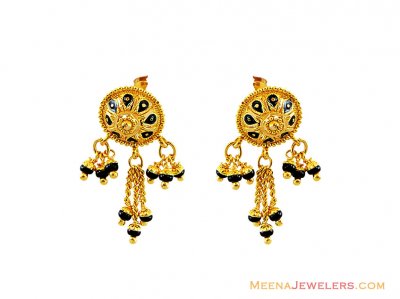 Black Meena Paint Earrings 22k ( 22 Kt Gold Tops )