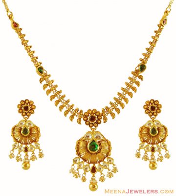 Antique 22K Gold Necklace Set ( Antique Necklace Sets )