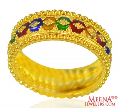 22 Karat Gold Meenakari Band ( Ladies Gold Ring )