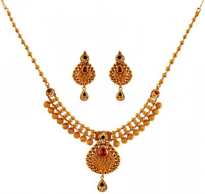 22K Gold Antique Necklace Set ( Antique Necklace Sets )