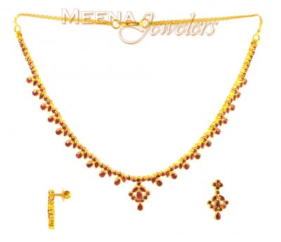 22 Kt Gold Ruby Set ( Combination Necklace Set )