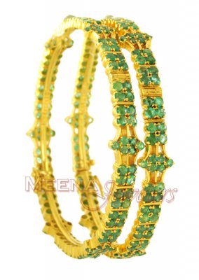 22Kt Gold Emerald Bangles ( Precious Stone Bangles )