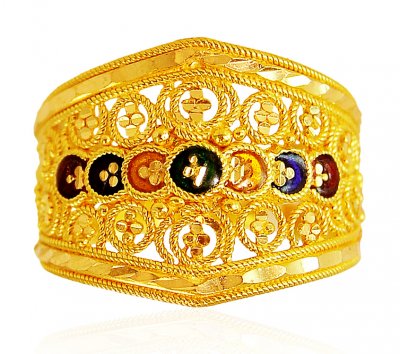 22 Karat Meenakari Ring  ( Ladies Gold Ring )