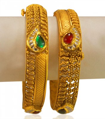 22kt Gold Antique Kangan (2 Pcs) ( Antique Bangles )