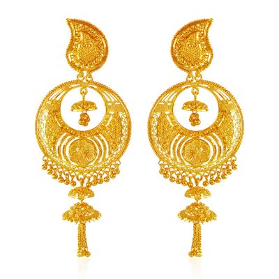22Kt Gold Chand bali - ErEx20907 - 22K Gold Long Earrings are ...