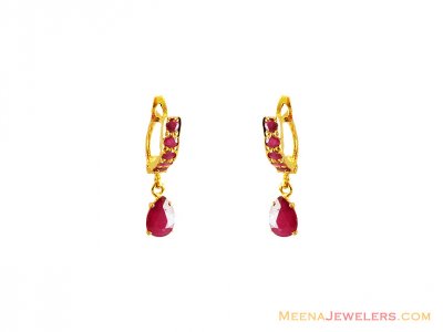 22k Fancy Ruby  Clip On Earrings  ( Precious Stone Earrings )