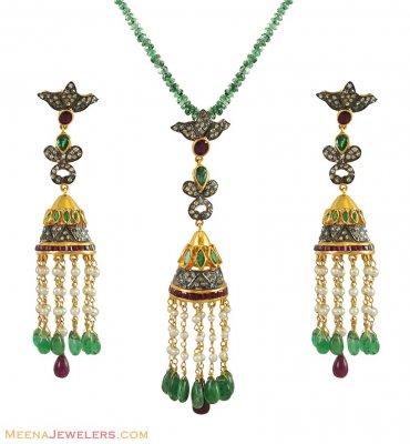 Pearl and Polki Pendant Set ( Diamond Victorian Jewelry )