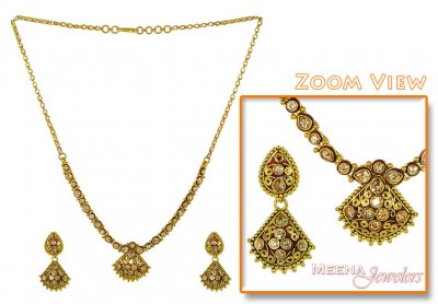 22Kt Gold Antique Necklace Set ( Antique Necklace Sets )