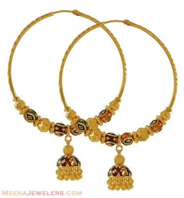 22k Meenakari Hoop Earrings ( Hoop Earrings )