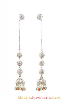 22K White Gold Sui Dhaga Earrings ( Long Earrings )