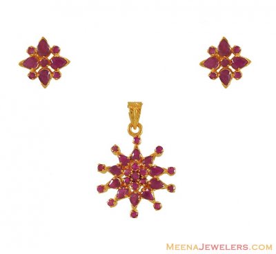 Ruby Pendant Set in 22 kt ( Precious Stone Pendant Sets )