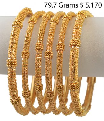 22K Filigree Bangles (6 Pcs) ( Set of Bangles )