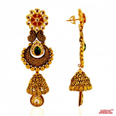 22KT Gold Antique Earrings ( 22Kt Gold Fancy Earrings )