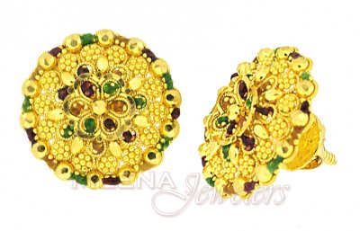 22Kt Gold Filigree Earrings with Enamel ( 22 Kt Gold Tops )