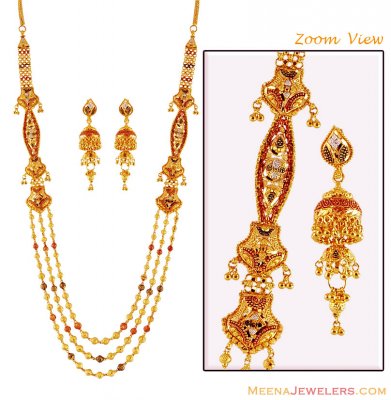 22k Three Tone Layered Necklace Set ( Bridal Necklace Sets )