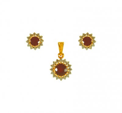 22kt Gold Ruby Pendant Set ( Precious Stone Pendant Sets )