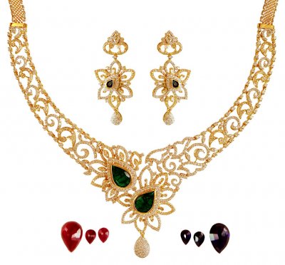 18K Gold Diamond  Necklace Set ( Diamond Necklace Sets )