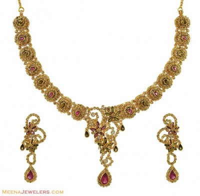 22K Designer Polki Diamond Set ( Diamond Necklace Sets )