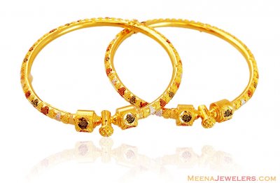 22K 3 Tone Kids Pipe Kada (2Pcs) ( Baby Bangles )