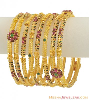 Gold Bangles set with Precious Stones ( Set of Bangles )