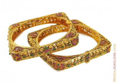 Gold Antique Bangles with Precious Stones ( Antique Bangles )