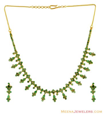 Fancy Emerald Necklace Set 22K ( Emerald Necklace Sets )