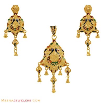 Peacock Pendant Set (22k Gold) ( Gold Pendant Sets )