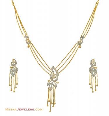 22k CZ 2 Tone Necklace  Set ( Gold Designer Sets )