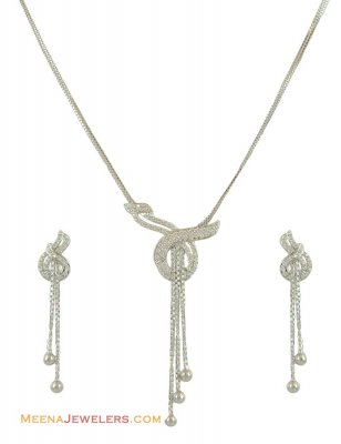 18Kt White Gold CZ Necklace Set ( White Gold Sets )