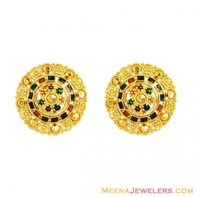 Gold Meenakari Earrings ( 22 Kt Gold Tops )