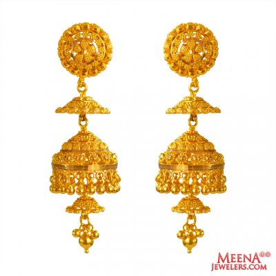 22K Layered Jhukmi Earrings  ( 22Kt Gold Fancy Earrings )