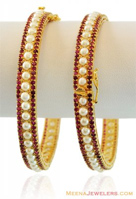 22K Beautiful Kadas (2PC) ( Precious Stone Bangles )