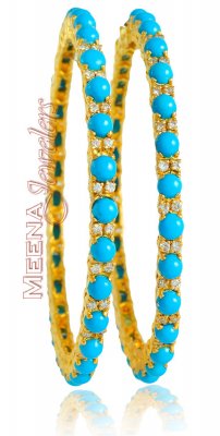 22Kt Bangle With Turquoise (2PC) ( Precious Stone Bangles )