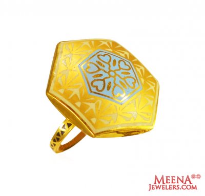 22Kt Gold Meenakari Ring ( Ladies Gold Ring )