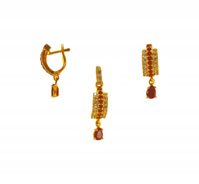 22KT Gold Ruby  Pendant Set ( Precious Stone Pendant Sets )