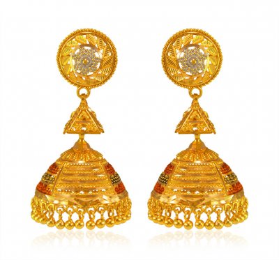 22 Karat Gold Meenakari Jhumki ( Exquisite Earrings )
