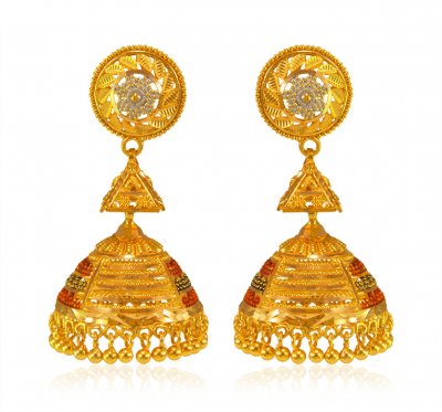 22 Karat Gold Meenakari Jhumki ( Exquisite Earrings )