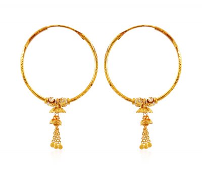 22K Two Tone Hoop Earrings ( Hoop Earrings )