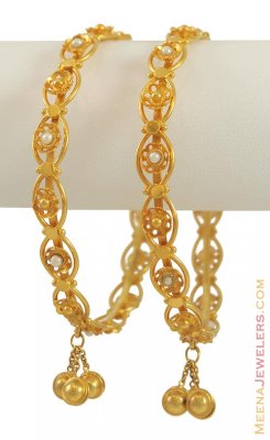 22k Designer Pearls Bangles (2 pcs) ( Gold Bangles )