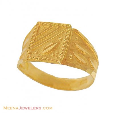 22k Mens Gold Ring - RiMs7758 - 22k mens yellow gold ring with matt and ...